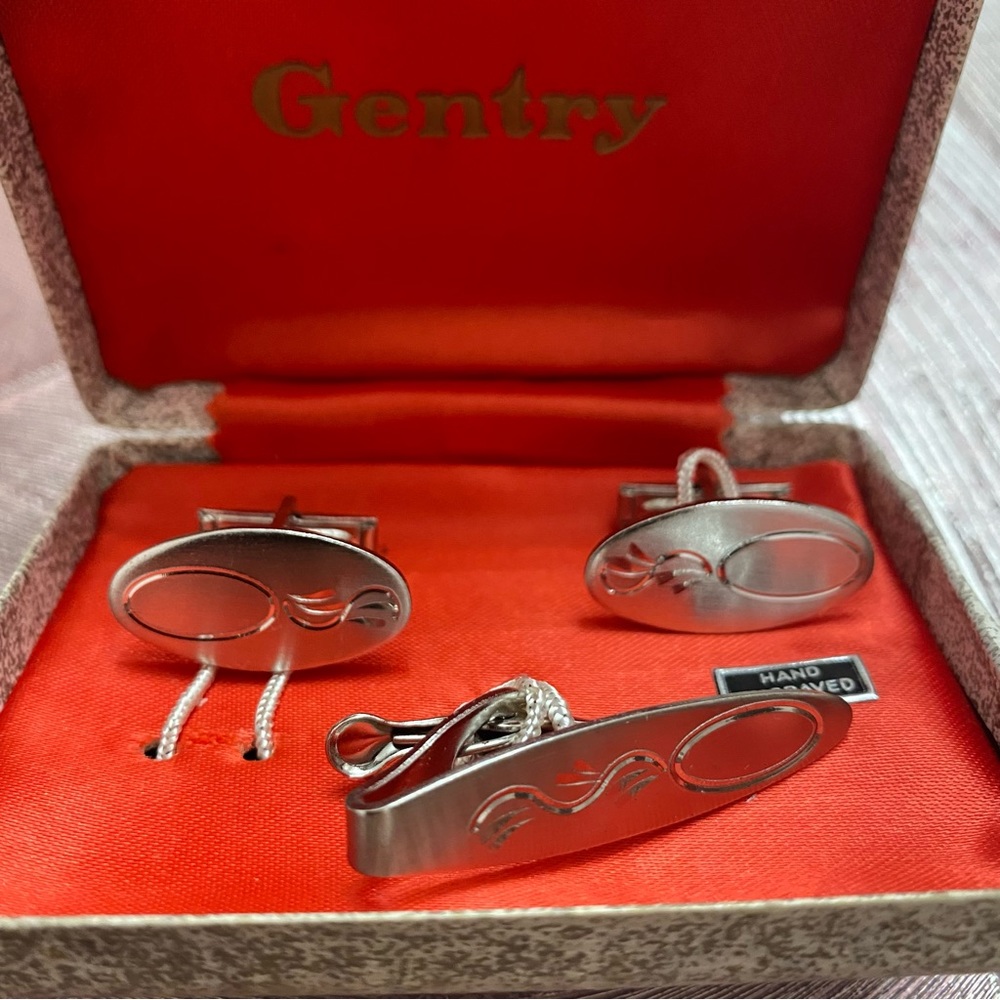 Vintage Pat. Pend Cuff Links & Tie Clip